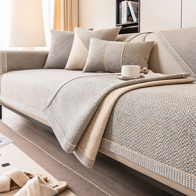 Solid Satin Sofa Cover – Non‑Slip Cotton & Polyester Protector