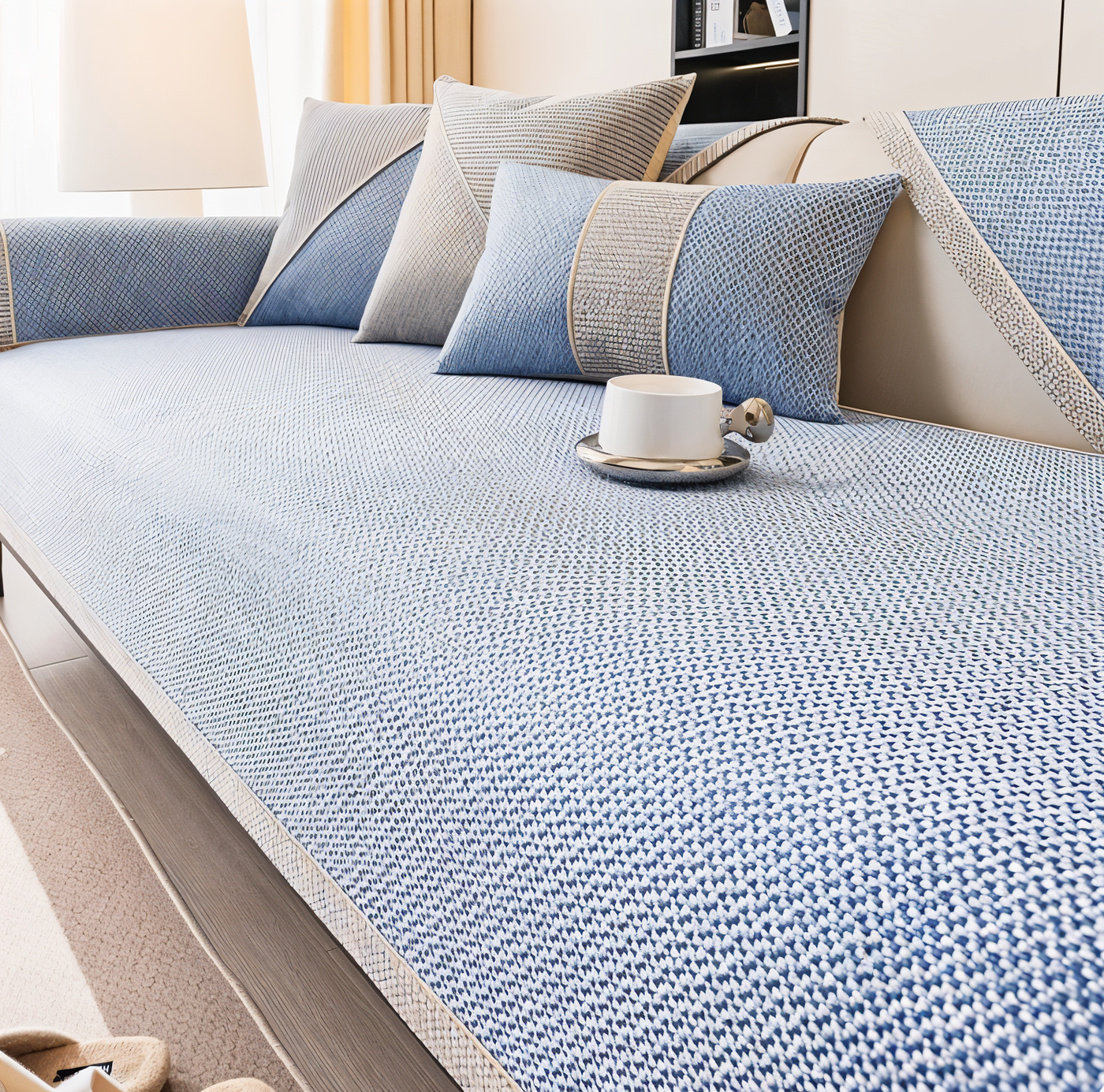 Solid Satin Sofa Cover – Non‑Slip Cotton & Polyester Protector