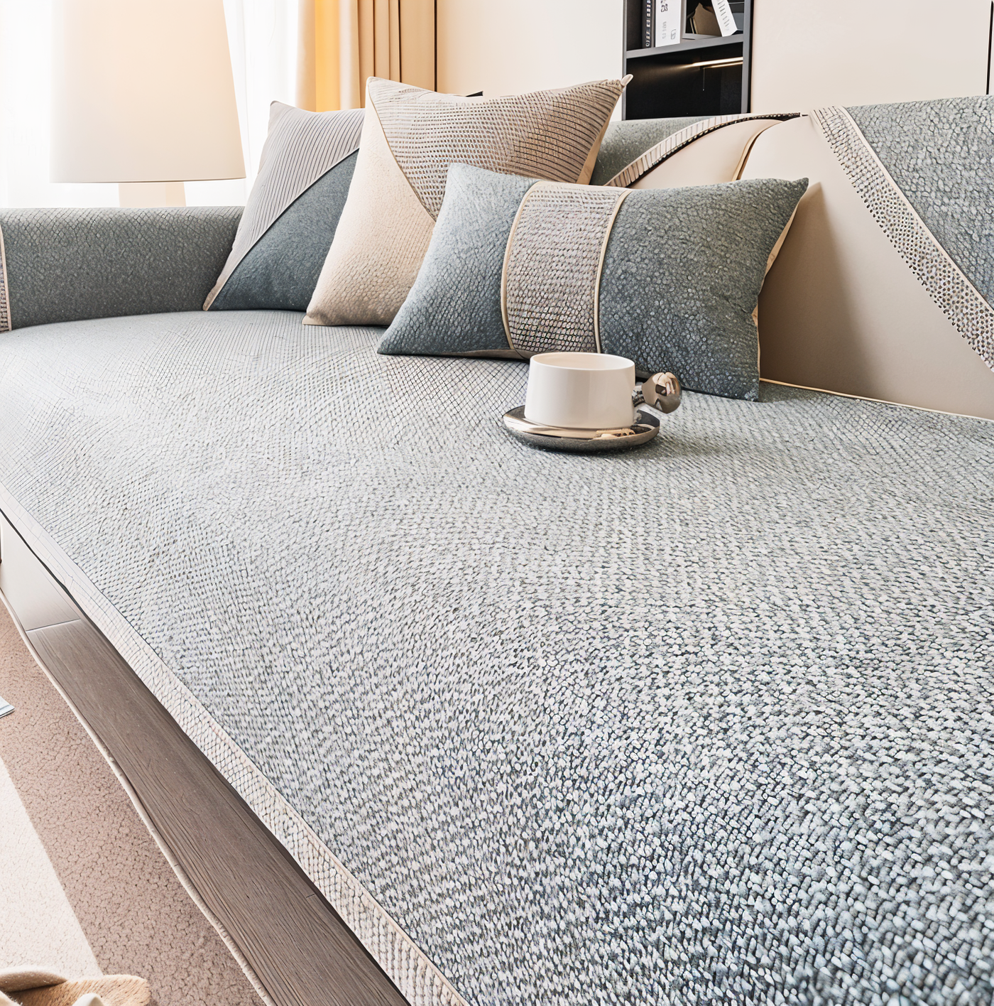Solid Satin Sofa Cover – Non‑Slip Cotton & Polyester Protector