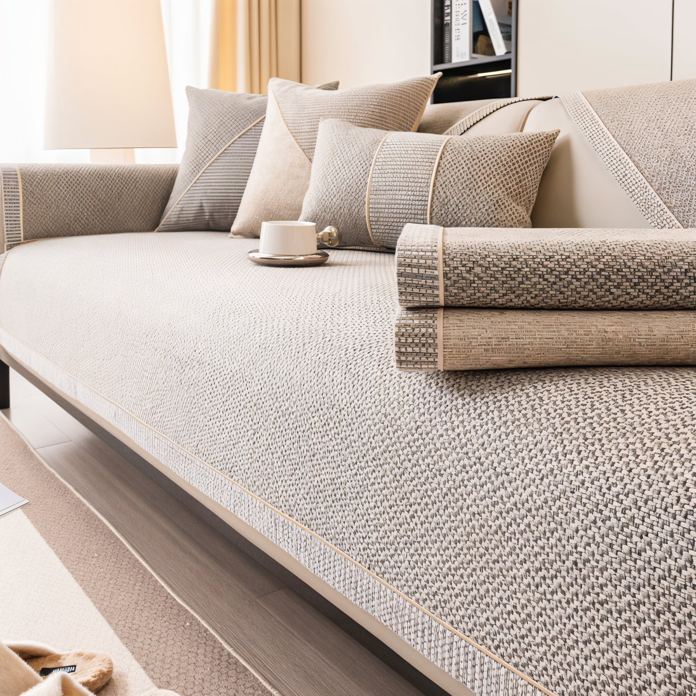 Solid Satin Sofa Cover – Non‑Slip Cotton & Polyester Protector