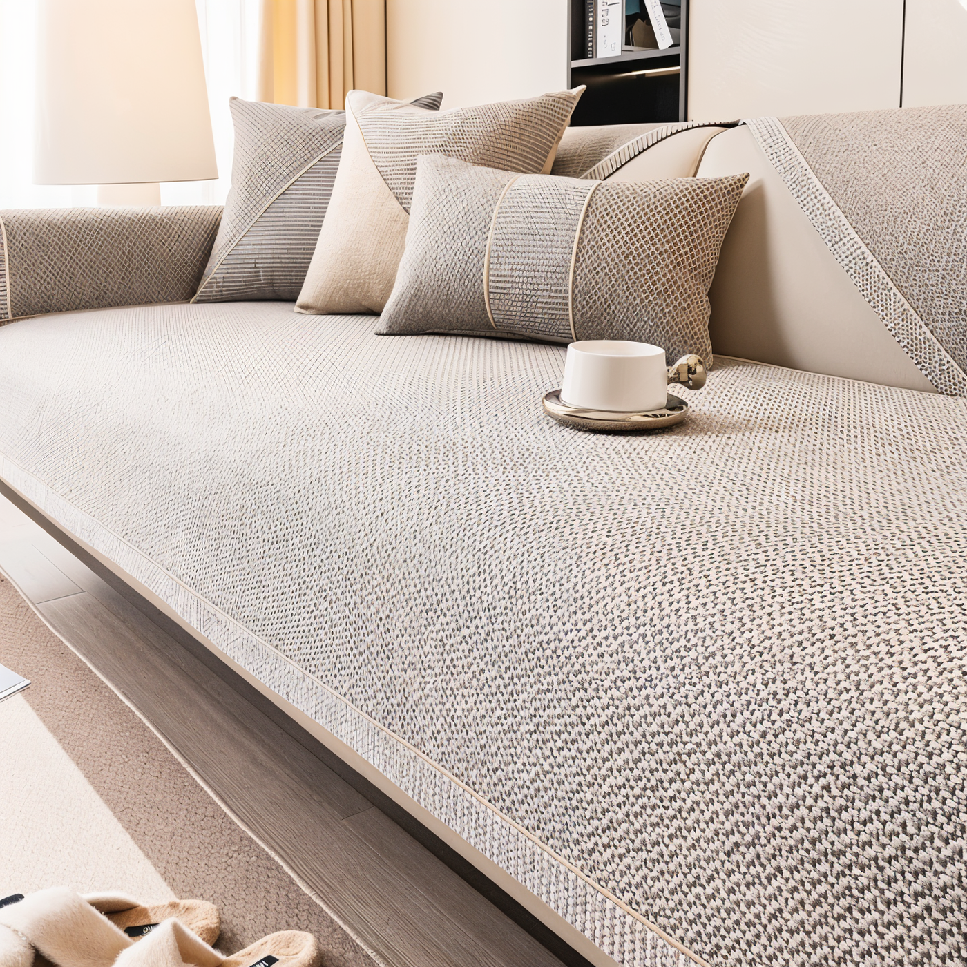 Solid Satin Sofa Cover – Non‑Slip Cotton & Polyester Protector