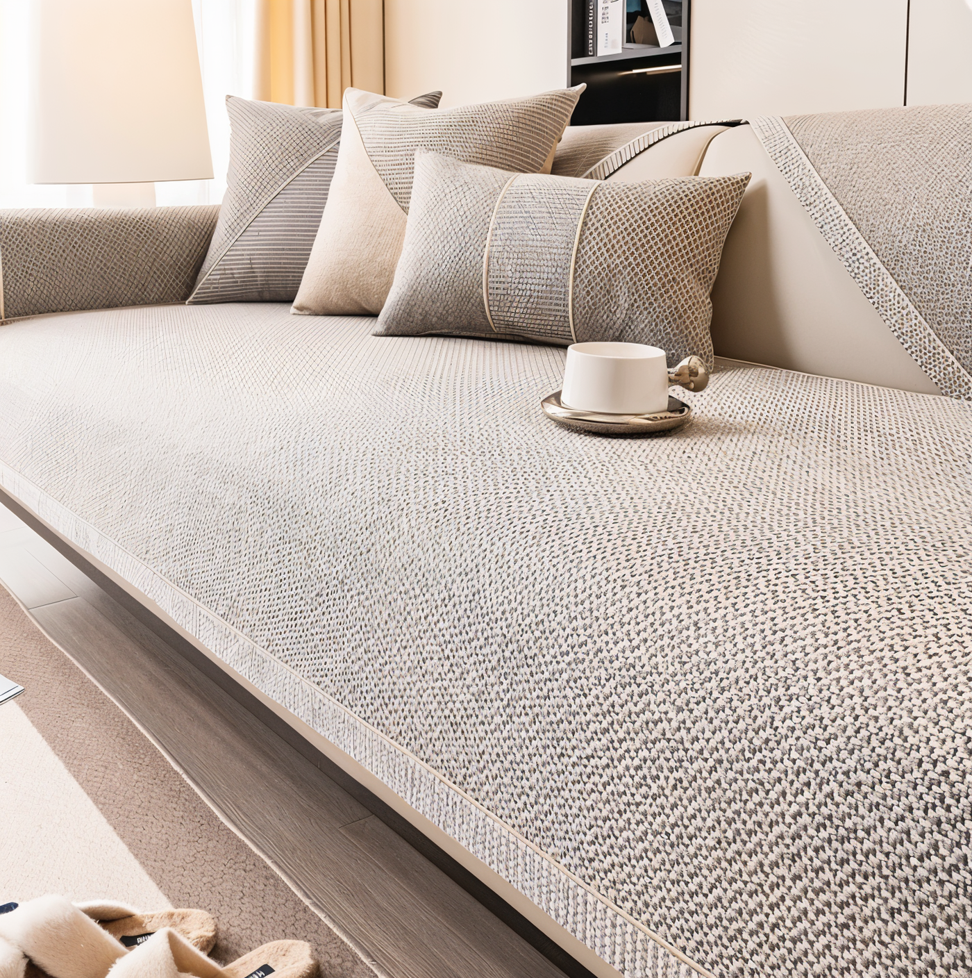 Solid Satin Sofa Cover – Non‑Slip Cotton & Polyester Protector