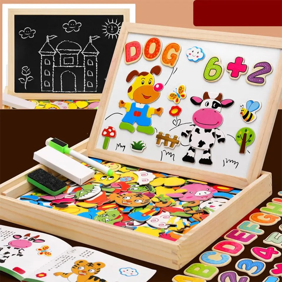Montessori 2-in-1 Magnetic Whiteboard & Chalkboard for Kids