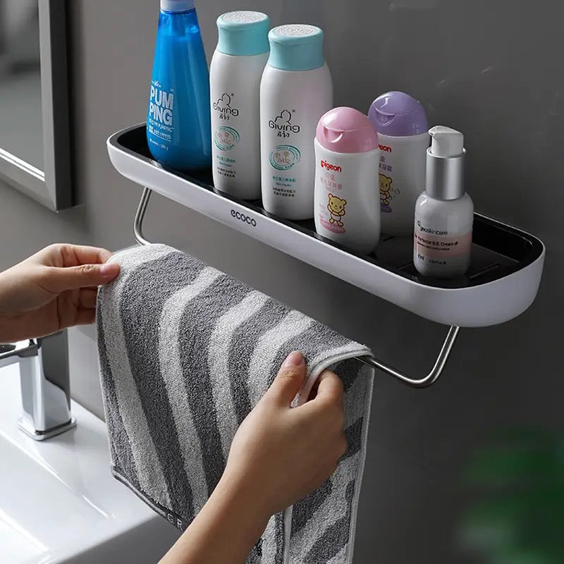 Wall-Mount Bathroom Organizer with Towel Rack