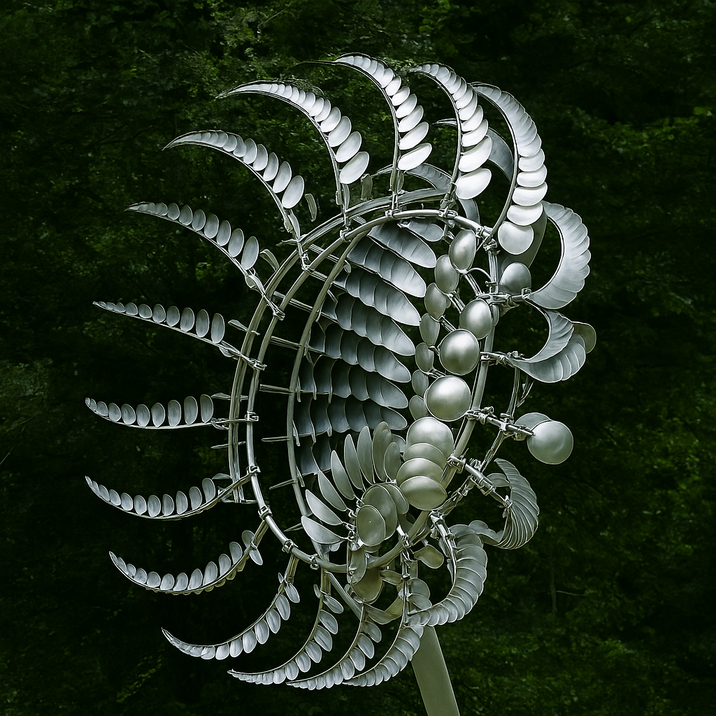Silver Metal Garden Wind Spinner Outdoor Sculpture