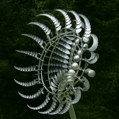 Silver Metal Garden Wind Spinner Outdoor Sculpture