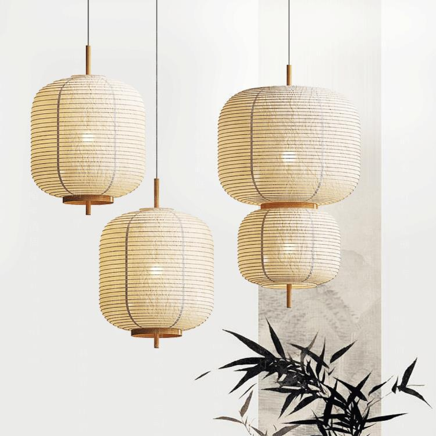 Japanese Rice Paper Hanging Lamp for Minimalist Interiors