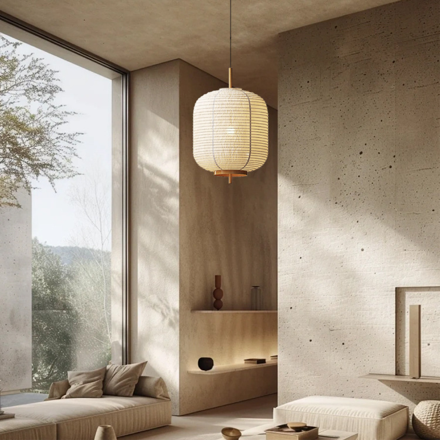 Japanese Rice Paper Hanging Lamp for Minimalist Interiors