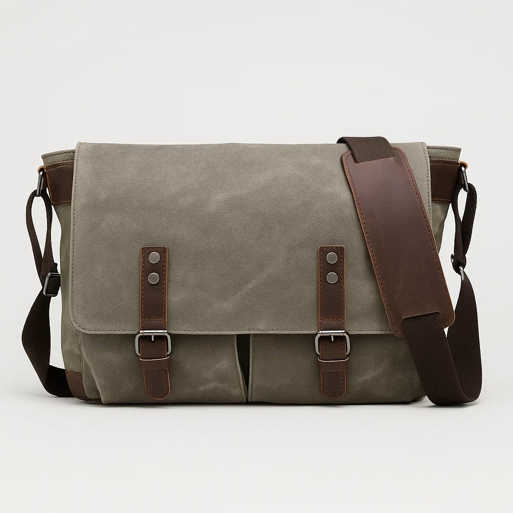 Waxed Canvas Messenger Bag with Laptop Sleeve