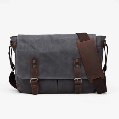 Waxed Canvas Messenger Bag with Laptop Sleeve