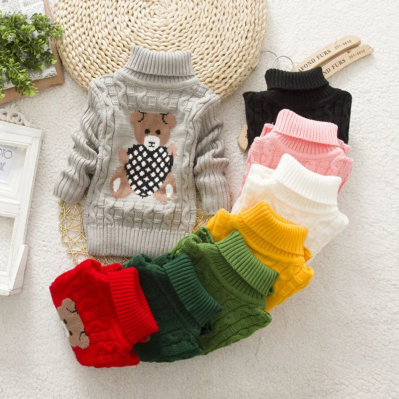 Kids’ Cable Knit Turtleneck Sweater | Thick Acrylic Winter Pullover | Warm & Cozy Knitwear