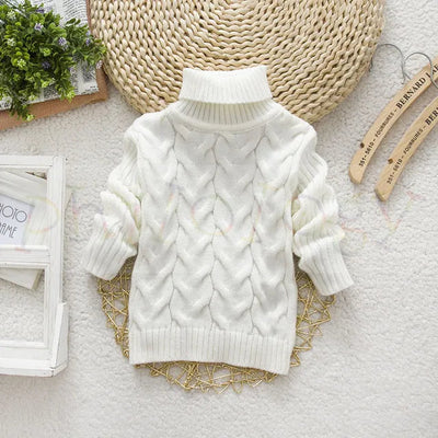 Kids’ Cable Knit Turtleneck Sweater | Thick Acrylic Winter Pullover | Warm & Cozy Knitwear