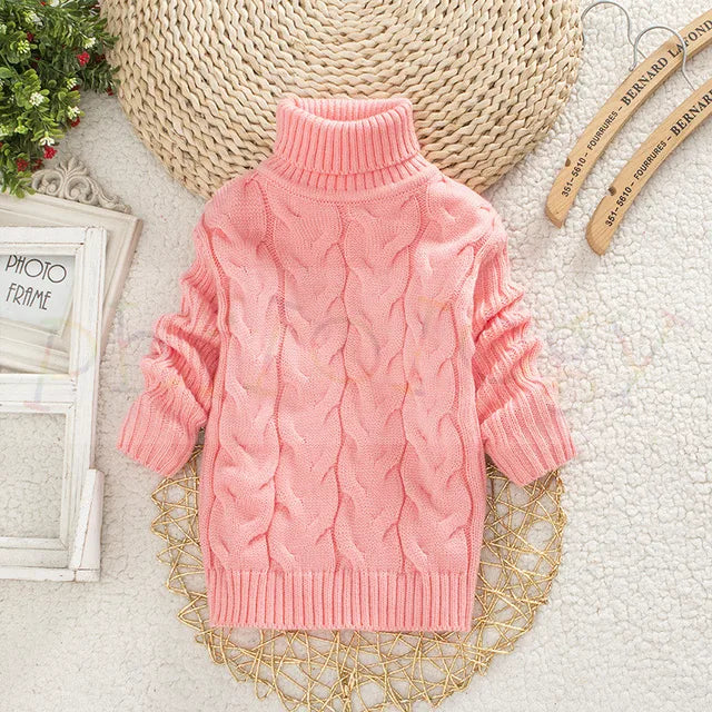 Kids’ Cable Knit Turtleneck Sweater | Thick Acrylic Winter Pullover | Warm & Cozy Knitwear