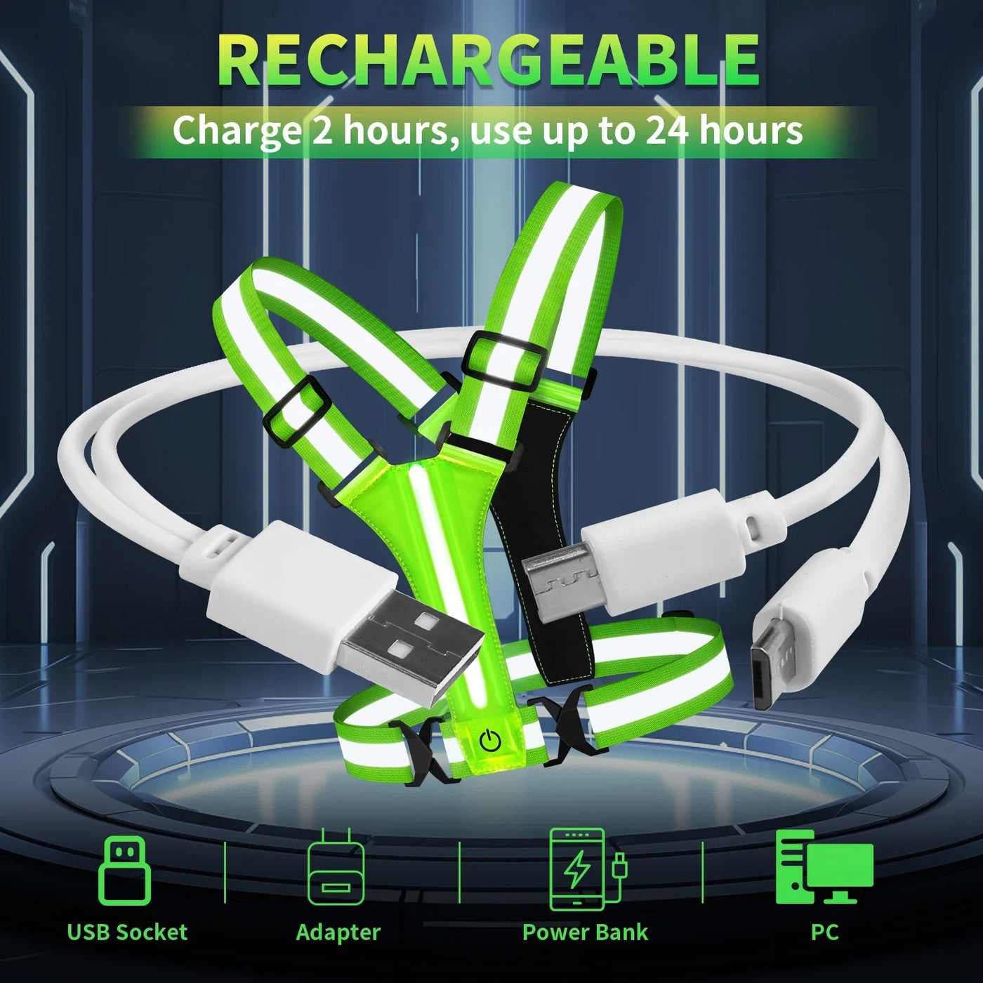 Rechargeable LED Running Vest with 360° Reflective Visibility