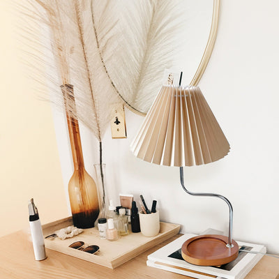 Pleated Fabric Table Lamp with Tray Base