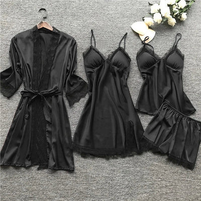 Women’s Satin Pajama Set with Kimono