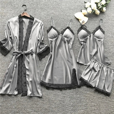 Women’s Satin Pajama Set with Kimono