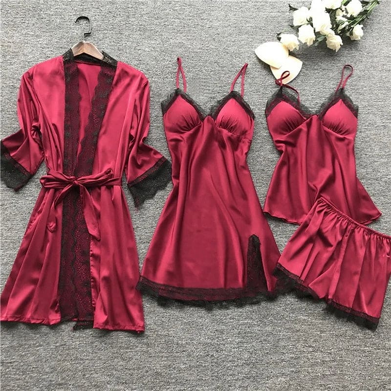 Women’s Satin Pajama Set with Kimono