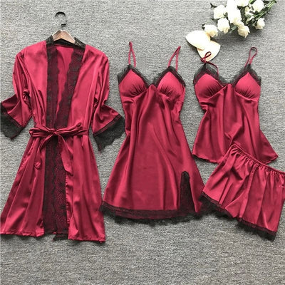 Women’s Satin Pajama Set with Kimono