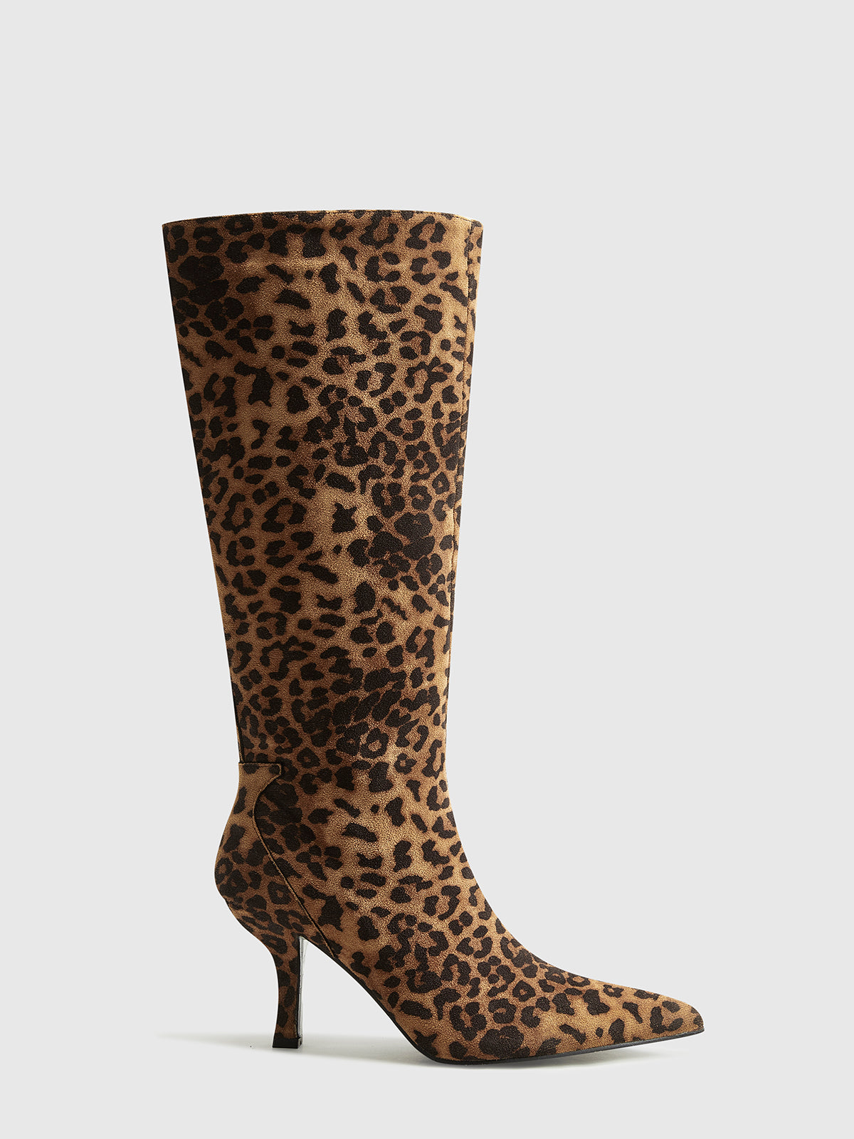 Women’s Leopard Print Knee High Boots with Pointed Toe