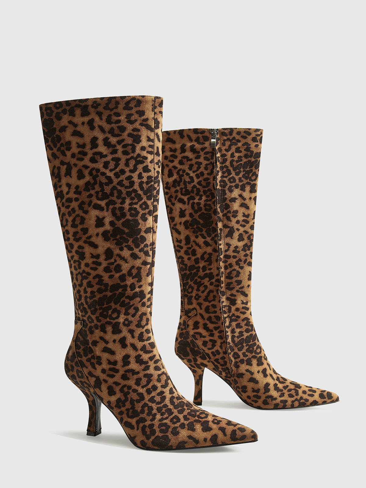 Women’s Leopard Print Knee High Boots with Pointed Toe