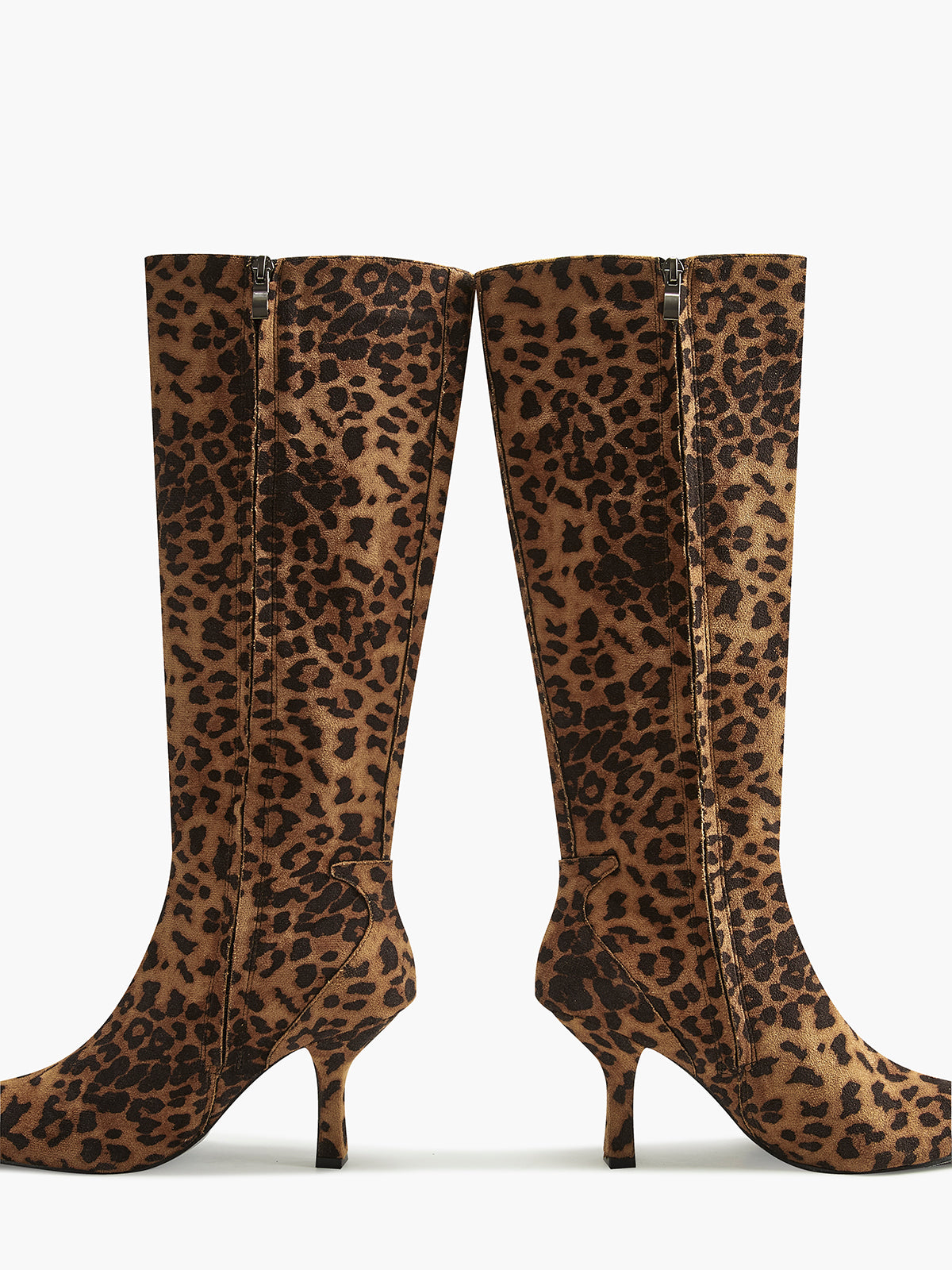 Women’s Leopard Print Knee High Boots with Pointed Toe