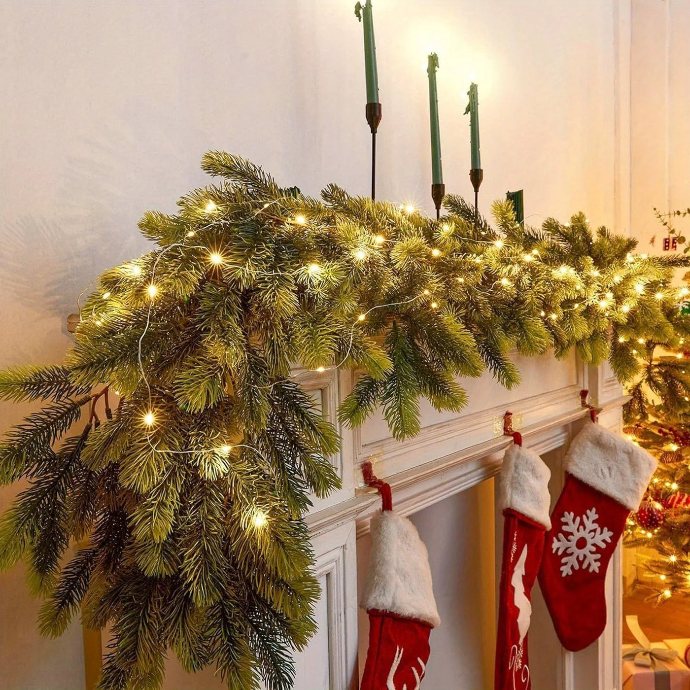 Artificial Christmas Pine Garland with LED Lights