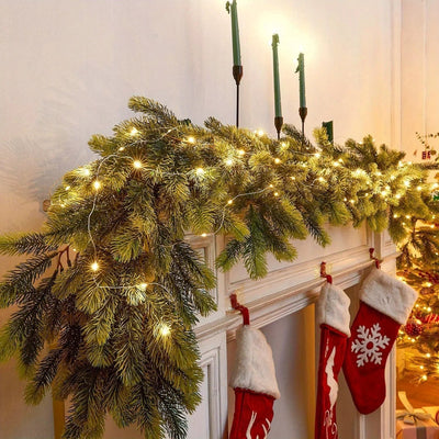 Artificial Christmas Pine Garland with LED Lights