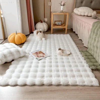 Floral Plush Faux Fur Rug with Non-Slip Backing