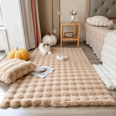 Floral Plush Faux Fur Rug with Non-Slip Backing