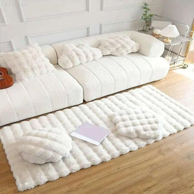 Floral Plush Faux Fur Rug with Non-Slip Backing
