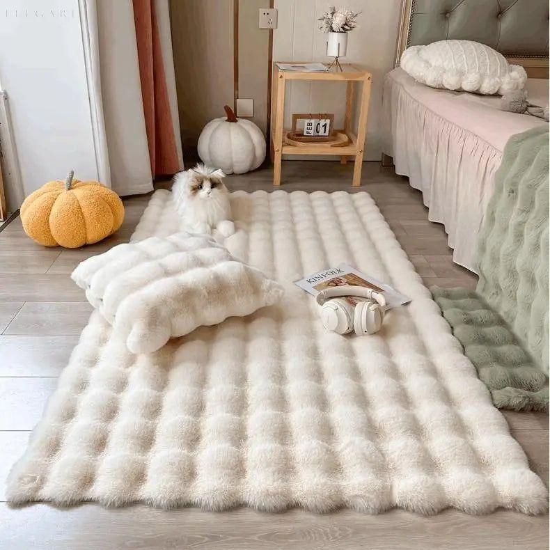 Floral Plush Faux Fur Rug with Non-Slip Backing