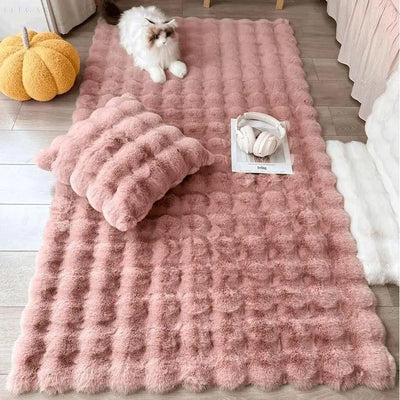 Floral Plush Faux Fur Rug with Non-Slip Backing