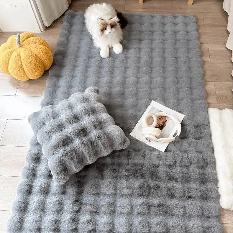 Floral Plush Faux Fur Rug with Non-Slip Backing