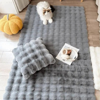 Floral Plush Faux Fur Rug with Non-Slip Backing
