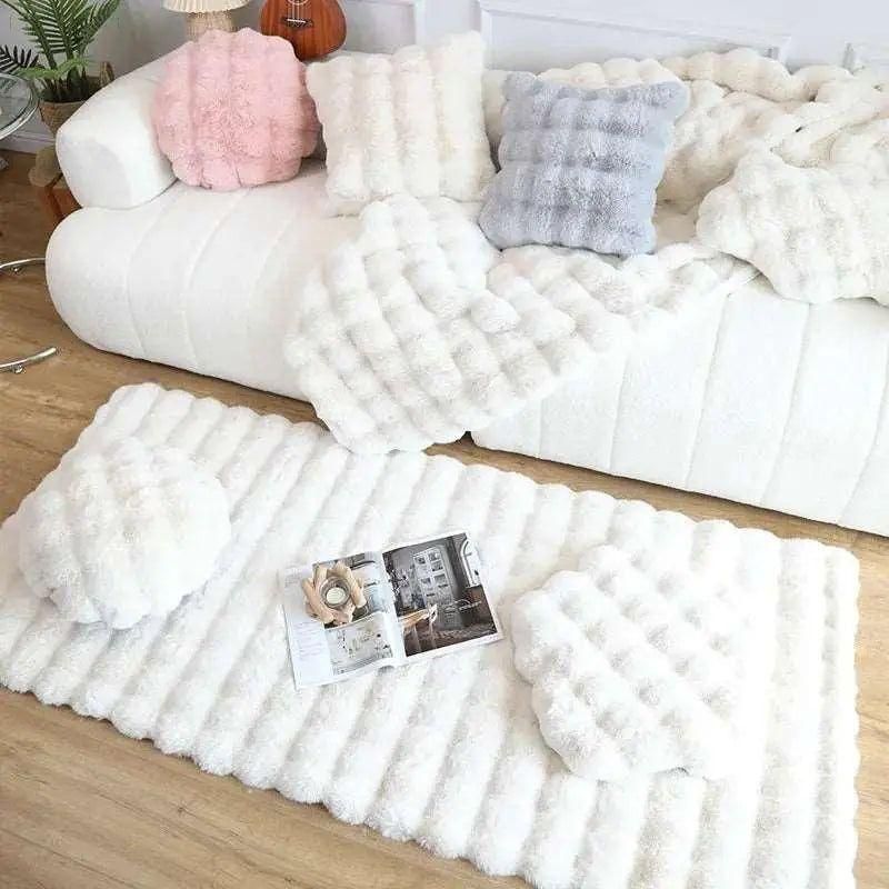 Floral Plush Faux Fur Rug with Non-Slip Backing