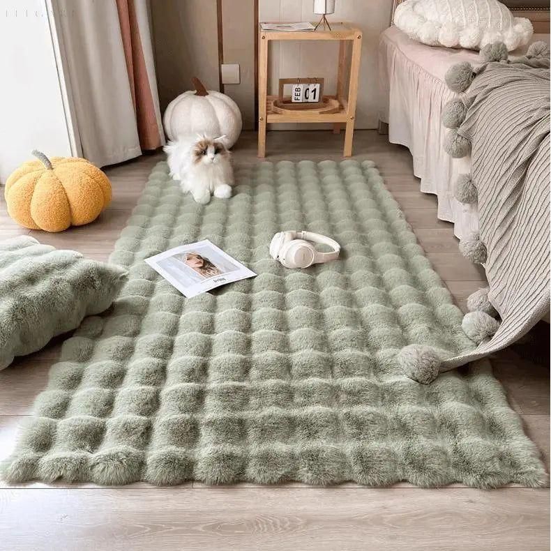 Floral Plush Faux Fur Rug with Non-Slip Backing