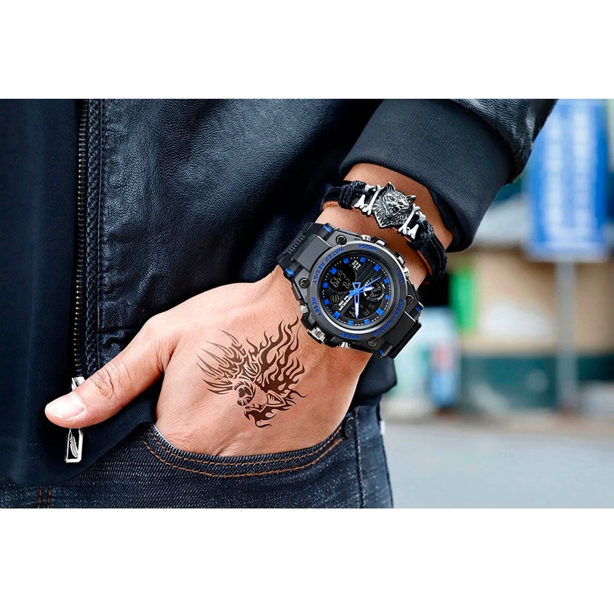 Men’s Military Watch with Analog Digital Display and Features