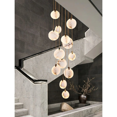 MarbleGlow LED Ring Chandelier – Modern Marble Design