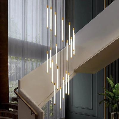 Gold LED Staircase Chandelier – Modern Pendant Light