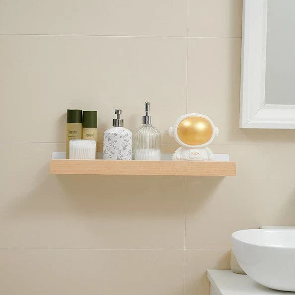 Woodify Towel Rack – No-Drill Wall-Mounted Shower Shelf with Wooden Accents