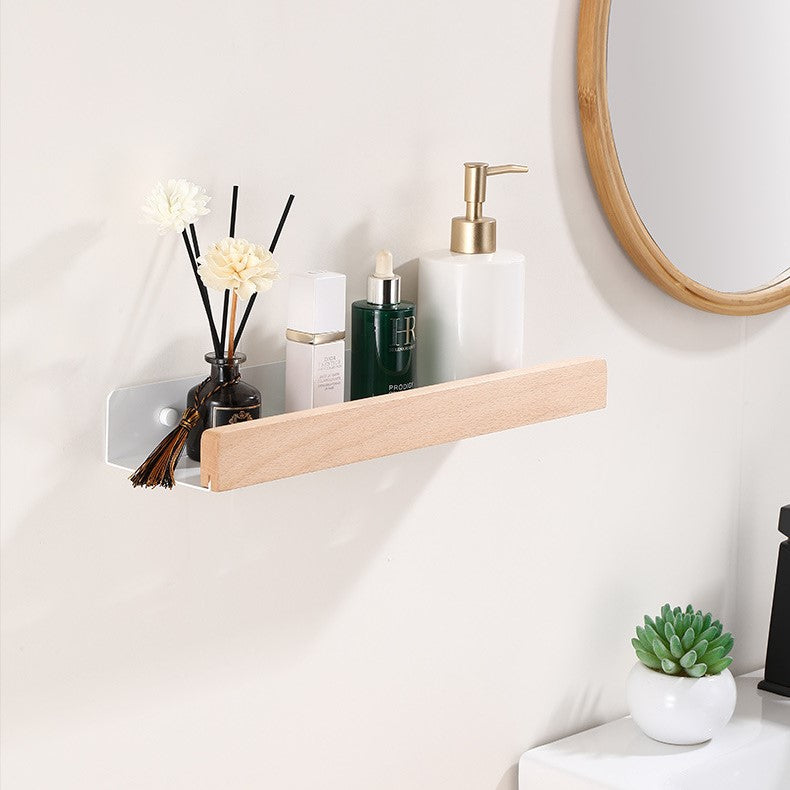 Woodify Towel Rack – No-Drill Wall-Mounted Shower Shelf with Wooden Accents