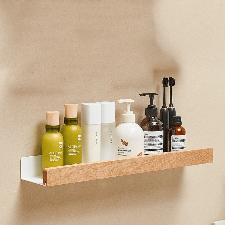 Woodify Towel Rack – No-Drill Wall-Mounted Shower Shelf with Wooden Accents