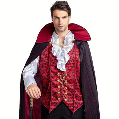 Men’s Gothic Vampire Halloween Costume with Cape and Ruffled Shirt