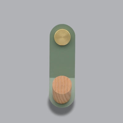 Scandinavian Pastel Wall Hook with Oak & Brass