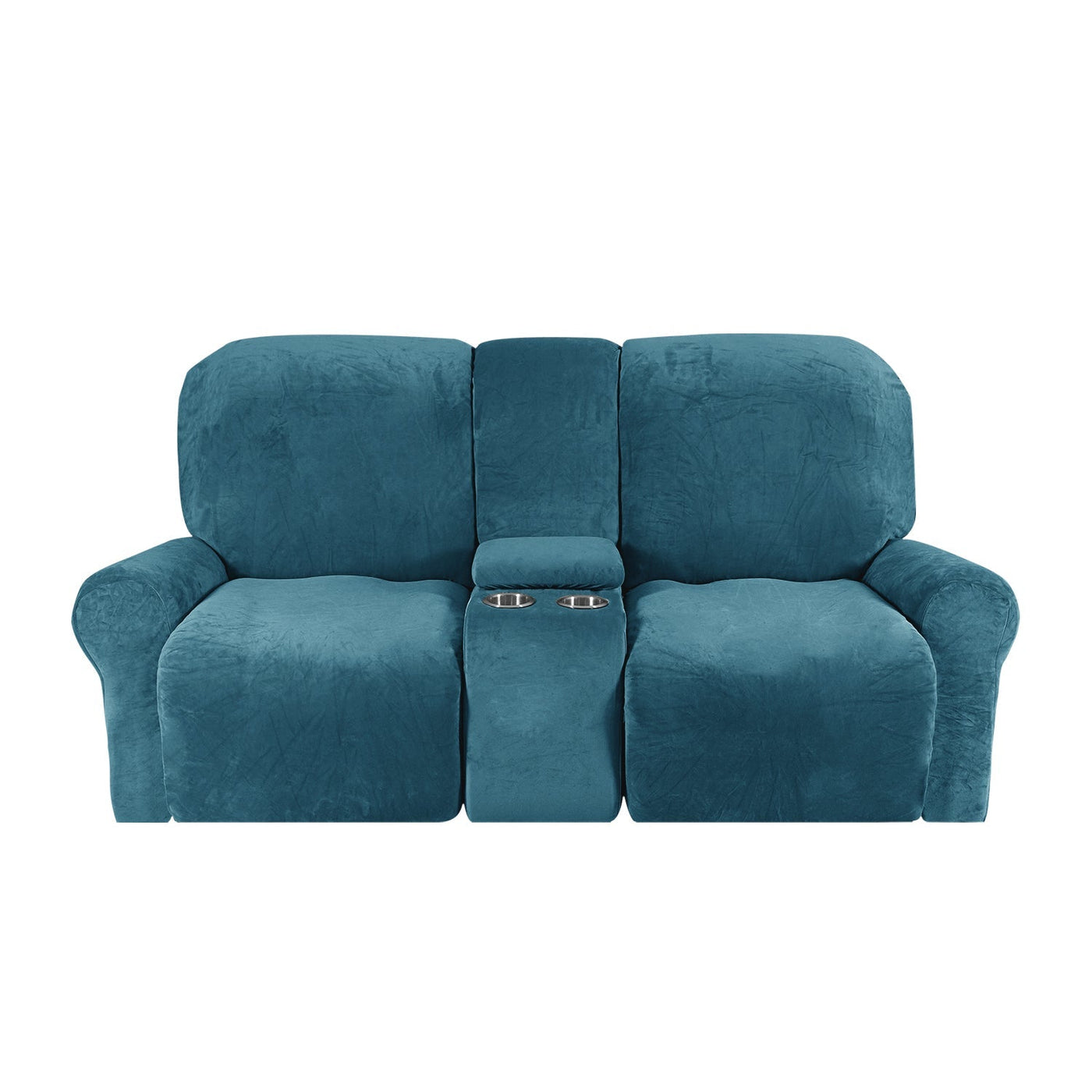 2-Seater Recliner Sofa Cover with Cup Holders – Velvet Plush