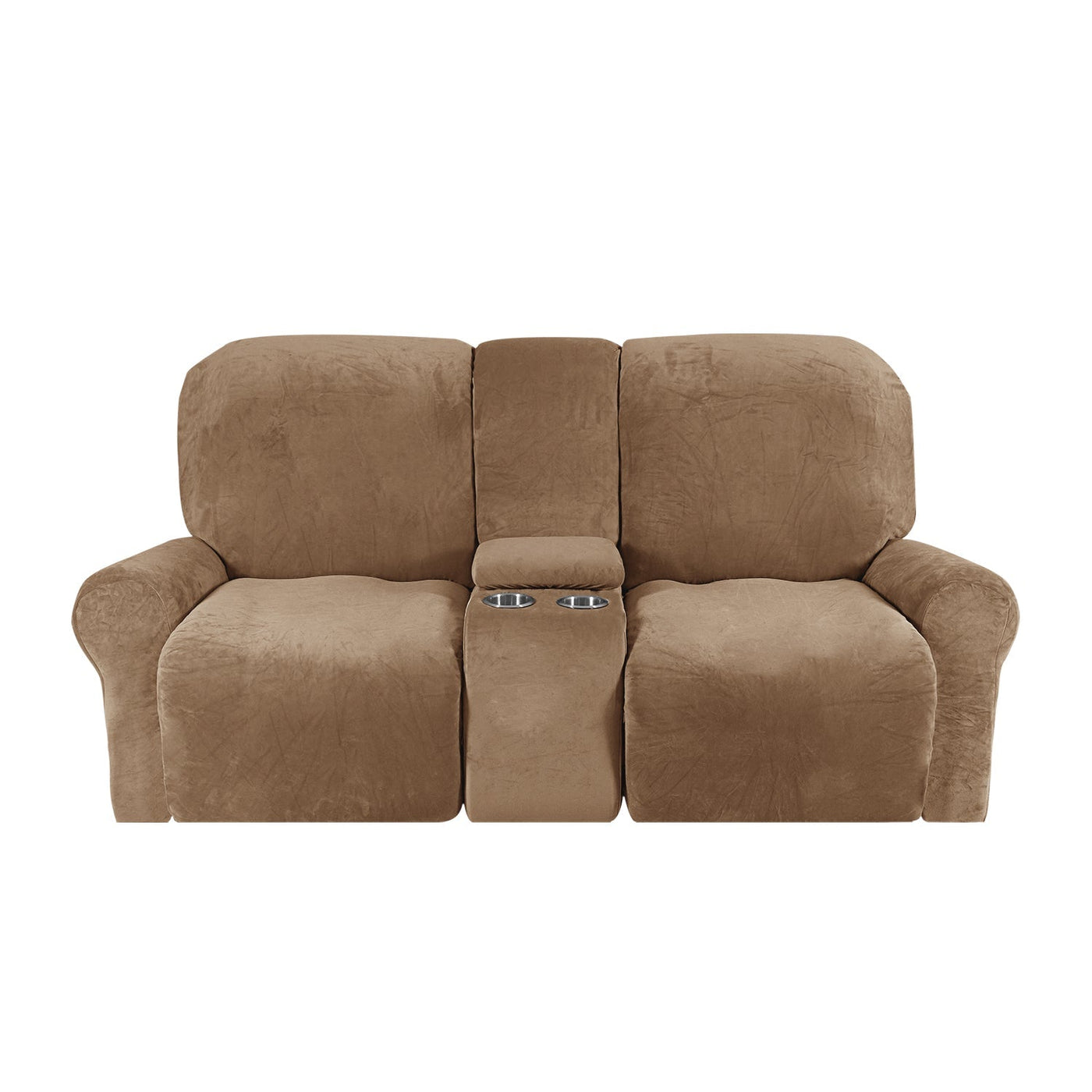2-Seater Recliner Sofa Cover with Cup Holders – Velvet Plush