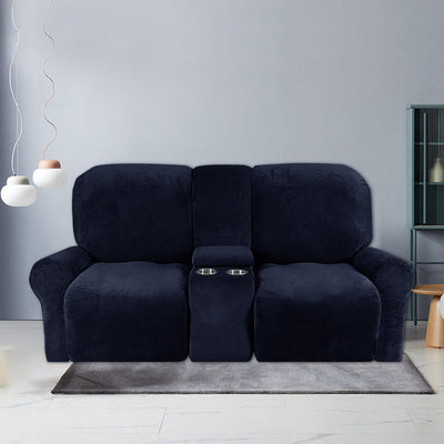 2-Seater Recliner Sofa Cover with Cup Holders – Velvet Plush