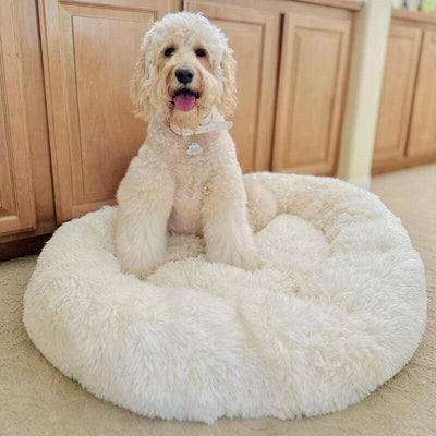 Long Plush Donut Pet Bed with Washable Cover and Non-Slip Base