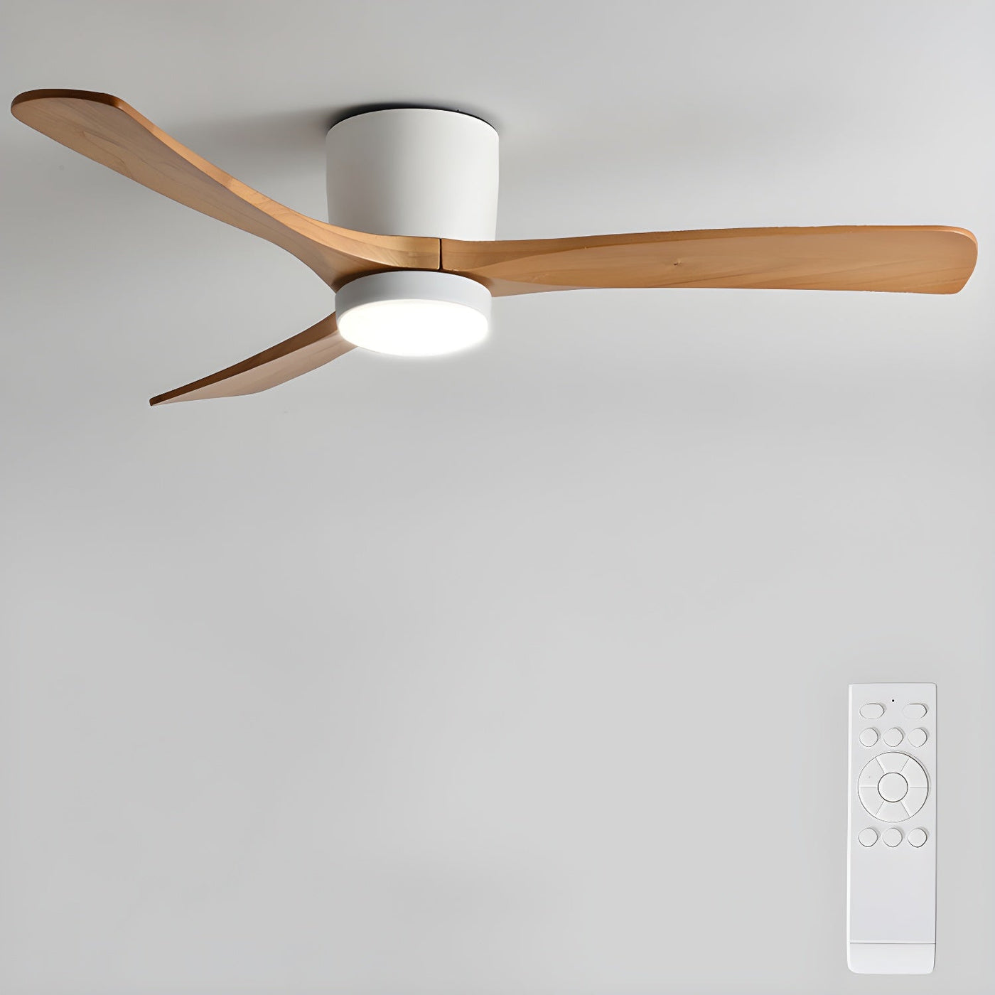 Nordic Wooden Ceiling Fan with LED Light and Remote